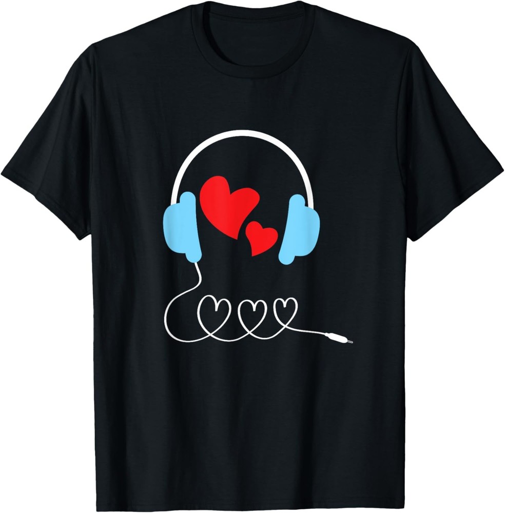 Valentines Day Heart Music Love Hip Hop Headphones Gift T-Shirt