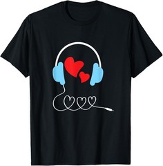 Valentines Day Heart Music Love Hip Hop Headphones Gift T-Shirt