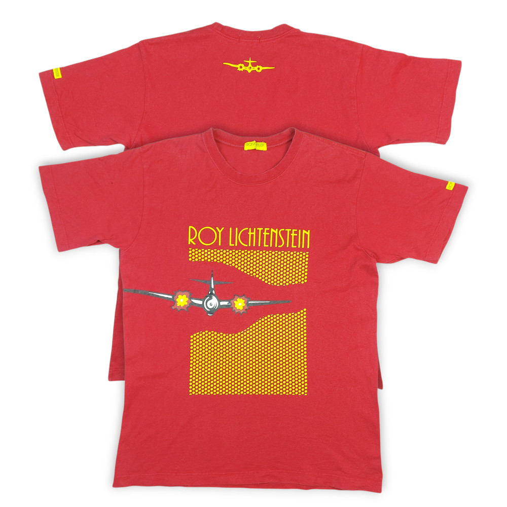 Vintage Y2K Roy Lichtenstein Airplane Pop Art Uniqlo Double-Sided Red T-Shirt L