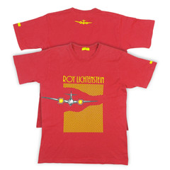 Vintage Y2K Roy Lichtenstein Airplane Pop Art Uniqlo Double-Sided Red T-Shirt L