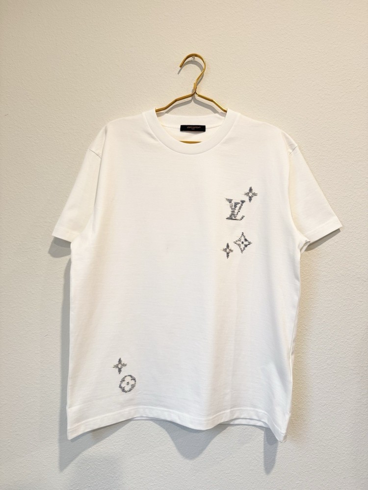 Louis Vuitton Embroidered Cotton Tee Shirt white sz XL