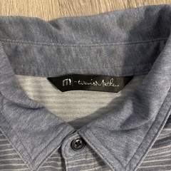 Travis Mathew The Heater Polo Shirt Mens Gray Medium Striped Logo Embroiderd