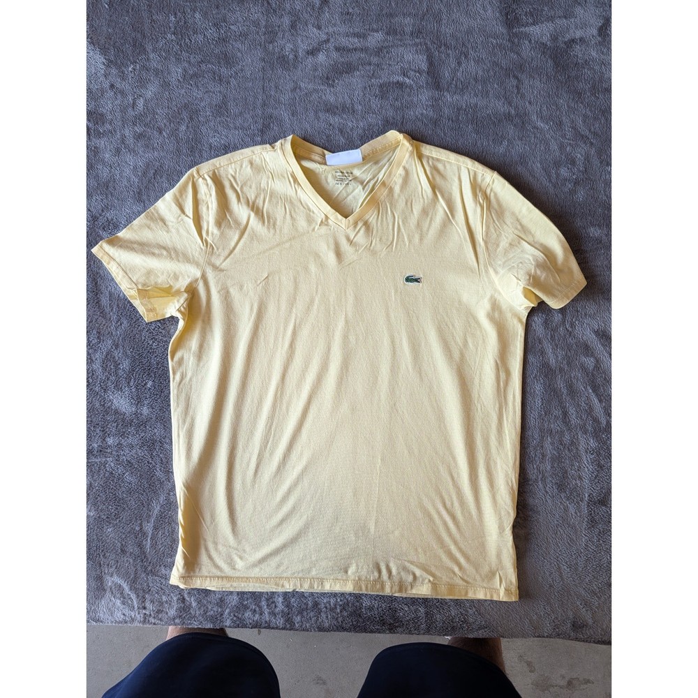 Lacoste Mens V-Neck T-Shirt Yellow 100% Pima Cotton Regular Fit US L FR 5