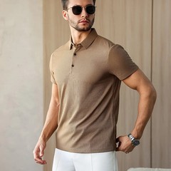 Men’s Breathable Solid Color Polo Shirt Summer Casual Business Top Tee Gift