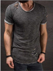 Men’s Slim Fit O Neck Short Sleeve Muscle Tops Tee T-shirt Ripped Casual Blouse
