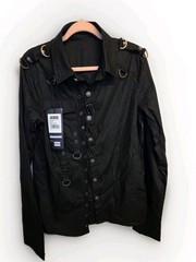 PUNK RAVE Men’s Punk Personality Asymmetric Shirt Slim Fit Casual Black Shirts