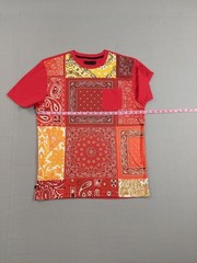Maxi Milian Men T Shirt L Red Patchwork Front Pocket Short Sleeve Crew Neck