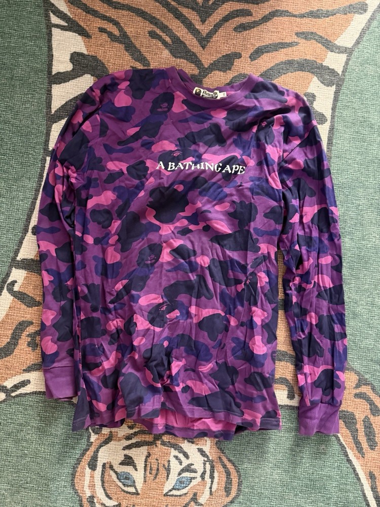 A Bathing Ape Camouflage Purple Pink Black Long Sleeve T-Shirt 2XL Used