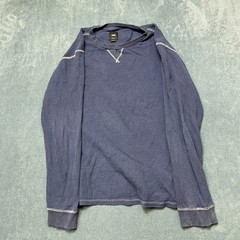 Vans Shirt Mens Medium Navy Blue Waffle-Knit Long Sleeve Round Neck Thermal Tee