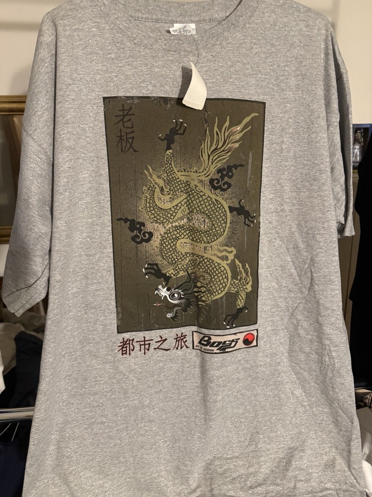 NWT Vintage Y2K Boss IG Design Mens T Shirt Dragon Graphic Heather Gray XXL