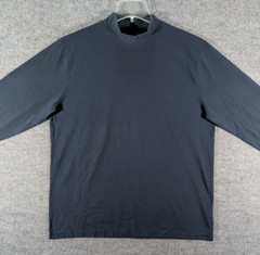 LL Bean Mock Neck Shirt Mens Large Navy Long Sleeve Tee 100% Cotton 508112