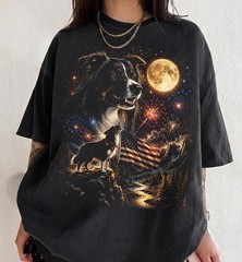 Custom Dog Photo Shirt Personalized Howling Moon Pet Lover Gift Tee