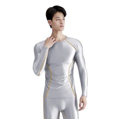 AMORESY Men Glossy Satin Oil Long-Sleeve Fitness T-Shirt Round Neck Running Tops