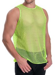 Mesh Fishnet Tank Tops See Through Sleeveless Muscle Rave Shirts for Men(Fluo…