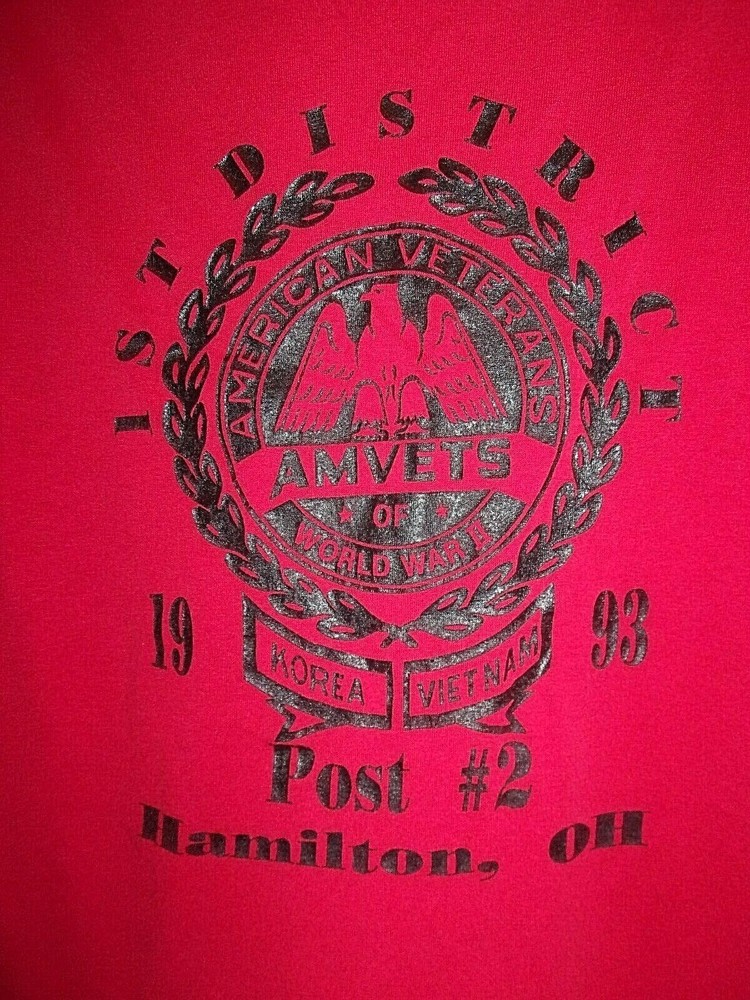 Hamilton OH AMVETS 1993 1st district Veterans WW2 Vietnam Korea red 2XL t shirt
