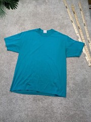 Vintage USA MADE Hanes Single Stitch Shirt Mens XL 50/50 Teal Blank Heavyweight