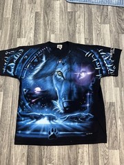 Vintage 2001 Liquid Blue Great Wolf Lodge Wolf All Over Print T-Shirt Size XL