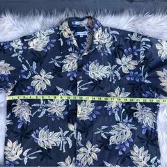 Pierre Cardin 100% Cotton Tropical Floral Plants Button Down Navy Mens Shirt L