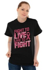 Fight to Live Live to Fight Breast Cancer Womens Graphic Crewneck T Shirt Tee