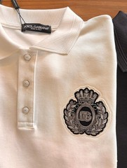 Dolce&Gabbana Men T shirt Pique Cotton Polo Neck Silver Embroidery T-shirt