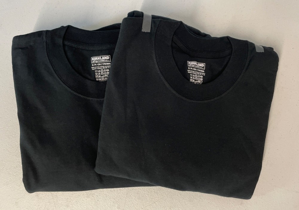 6 PACK Kirkland Signature Mens Crew Neck SMALL T-Shirt BLACK Tee Reinforced Seam
