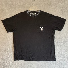 Playboy By Pacsun Black T-Shirt Embroidered Bunny Logo Ribbed Collar Medium