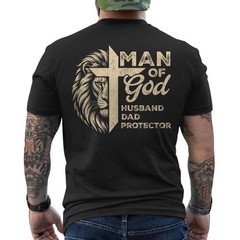 Man of God Husband Dad Protector Christian Dad Father’s Day Christian ON BACK