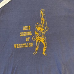 VTG 70s Ohio State Wrestling T Shirt Mens XL 20×27 Blue Champion Blue Bar