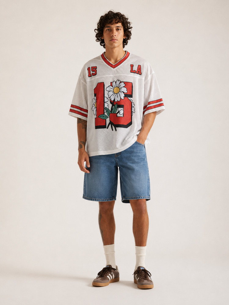 California #15 Daisy Floral Mesh Football Jersey | Oversized Graphic Streetwear