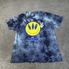 ALAB Shirt Mens L Blue Smiley Face Tie Dye Graphic Crew Neck Cotton Tagless