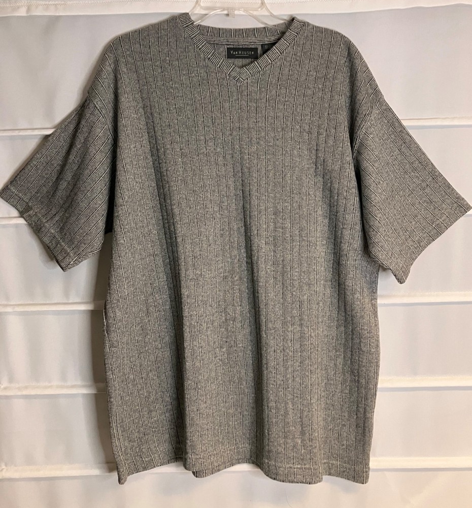 Van Heusen Gray Striped Cotton Rayon Blend V Neck SS Pullover Shirt XXL EC!