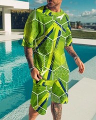 Summer Short Sleeve T-shirt Set Fashion Two Piece Street Short Sleeve 3D Printed