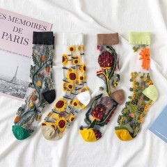 8 Pairs Women Floral Sheer Sock Elastic See Through Socks Summer Thin Mesh Lace