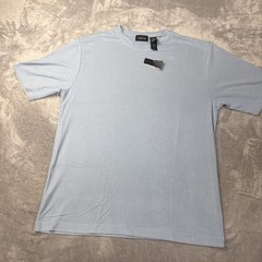 Claiborne Mens Ribbed T-Shirt Blue Crewneck Short Sleeve Size Medium