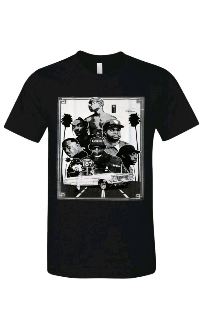 West Coast Hip Hop Legend 2Pac NWA Death Row Cali Urban Graphic T-Shirt New Blk