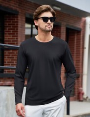 Mens Long Sleeve Shirts Cotton Moisture Wicking Undershirt Comfort Pullover Tops