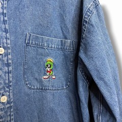 Vintage 1990s Warner Bros Studios Marvin The Martian Denim Button Shirt Size XL