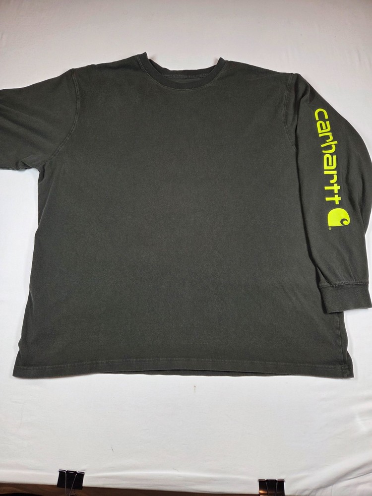 Carhartt K231 Men 2XL Loose Fit Heavyweight Long Sleeve Logo T-Shirt Peat Green