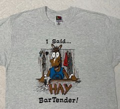 Vintage 1990s 90s Horse Hay Bartender Comic Cartoon Graphic Comedy T-Shirt M NEW