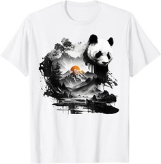 Panda Landscape Sun Animal Print Art Panda T-Shirt