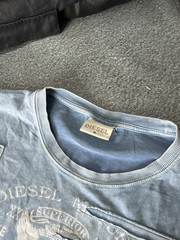 Diesel Sleeveless T-Shirt Men XL Blue Graphic Logo Distressed Cotton