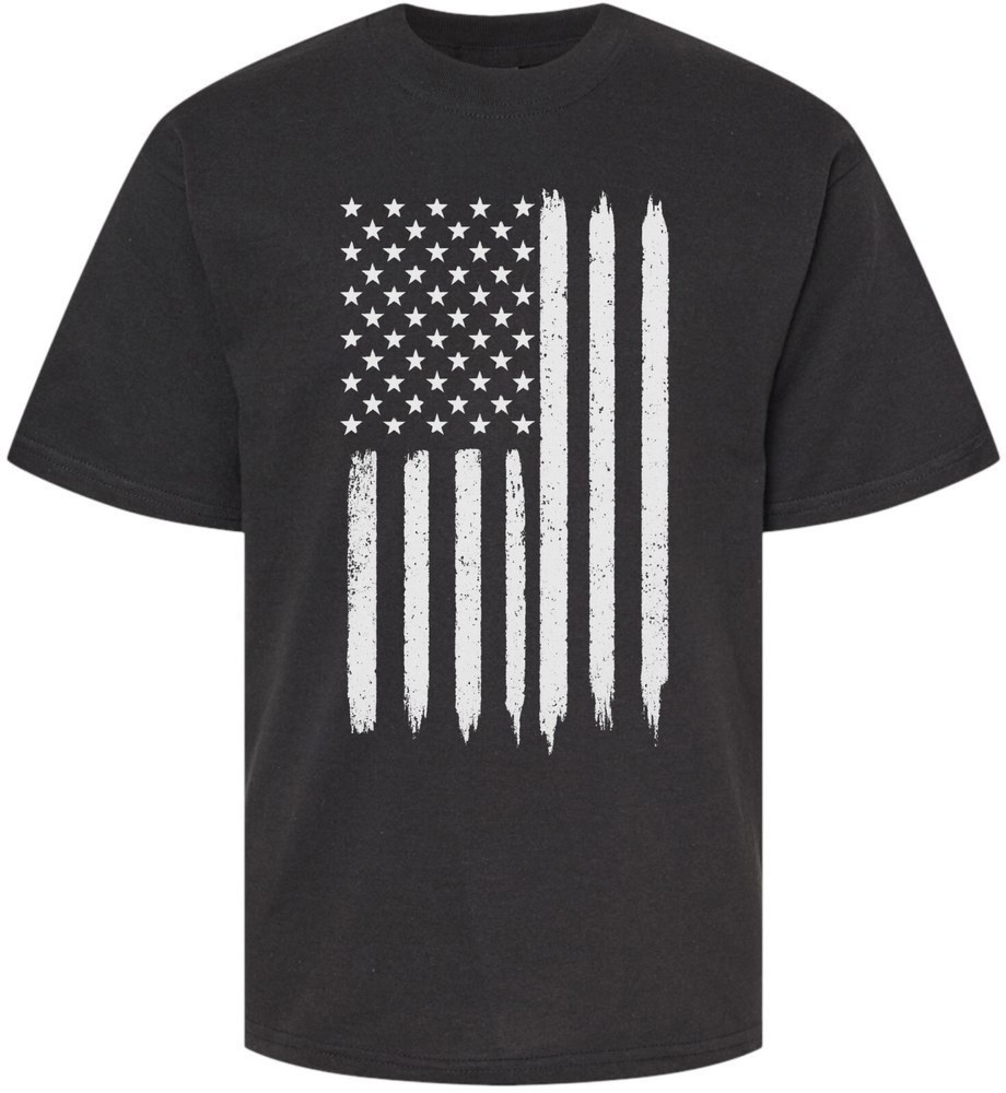 Kids USA Distressed Flag T-Shirt Patriotic United States US Printed Shirt -Black