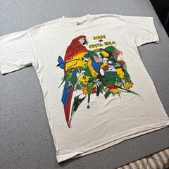 Costa Rica Vintage Souvenir Tee T-Shirt Parrot Birds Colorful Graphic White 2XL