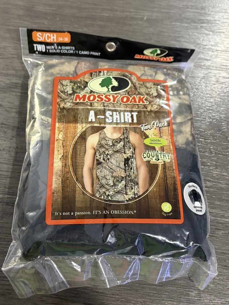 1 Pack NEW MOSSY OAK 2 PACK MEN’S A-SHIRT/TANK Sz S 34-36 Camo Black