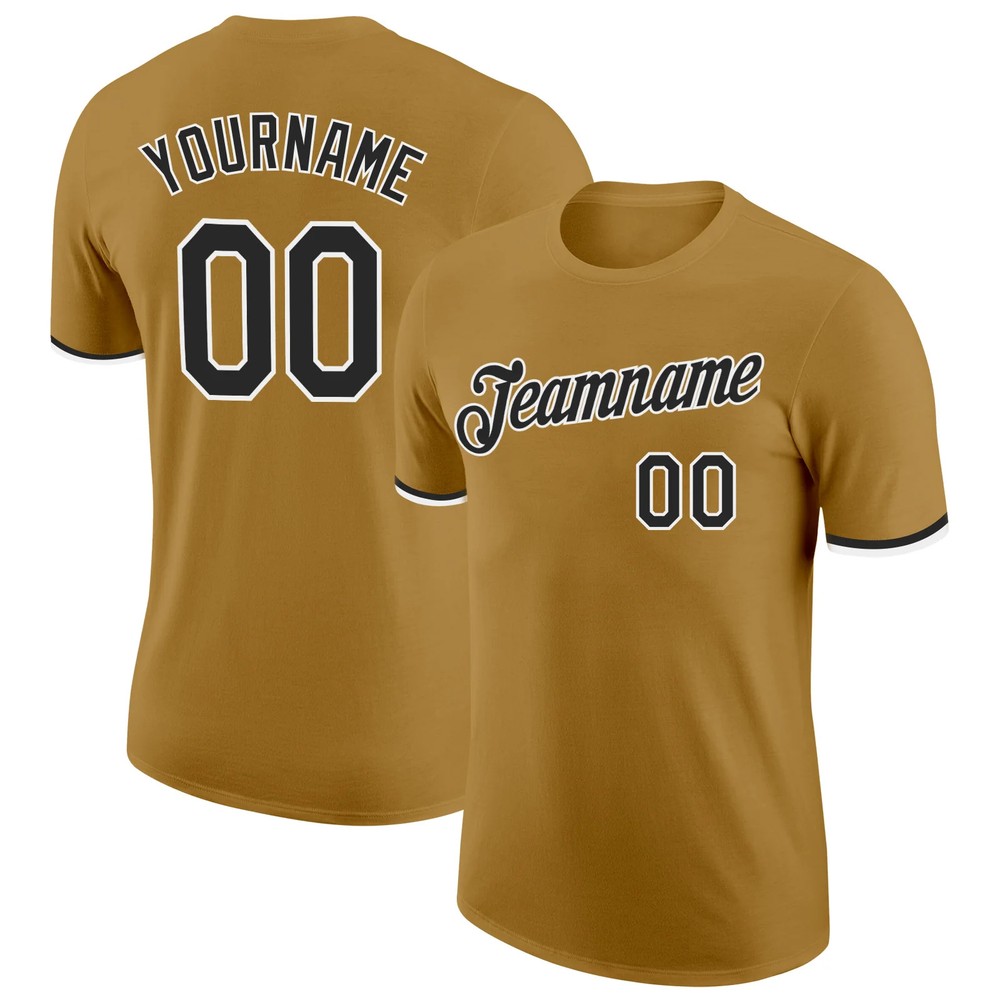Custom Old Gold Black White Performance T-Shirt Mens Sport Team Graphic Gift
