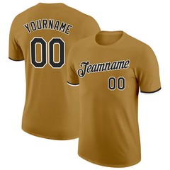 Custom Old Gold Black White Performance T-Shirt Mens Sport Team Graphic Gift