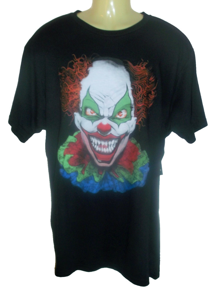 NWT Way to Celebrate Halloween Men’s Black Scary Clown Face T-Shirt L (42/44)