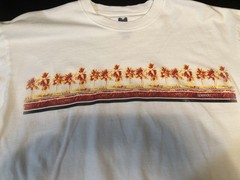Vintage Speed-O Brand 2 Sided Printed Short Sleeve T-Shirt White W/ Multi Colors