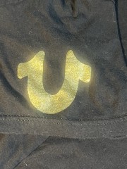 True Religion T-Shirt Mens XL Black Gold Metallic Logo Horseshoe Graphic Tee