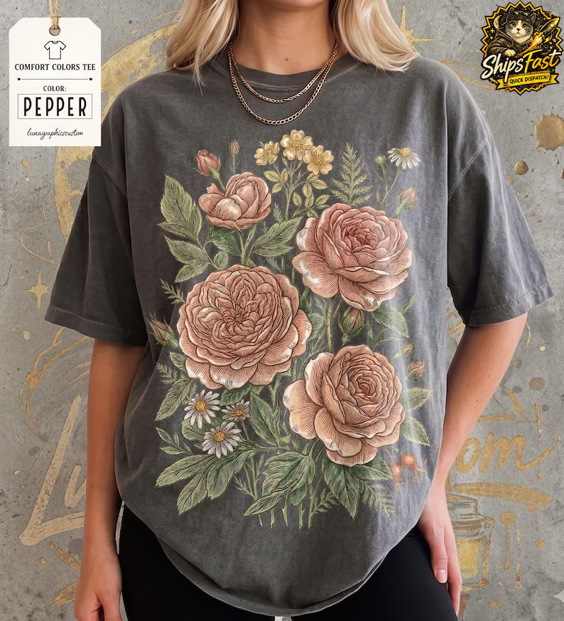 Retro Rose Graphic Romantic Comfort Tee